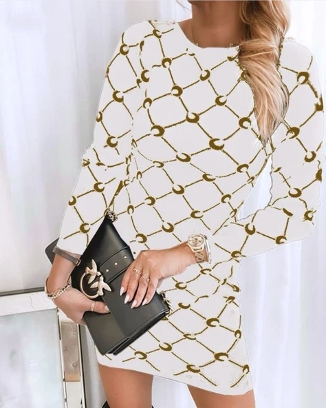 Kadın Bisiklet Yaka Uzun Kol Triko Mini Boy Elbise - Resim 5