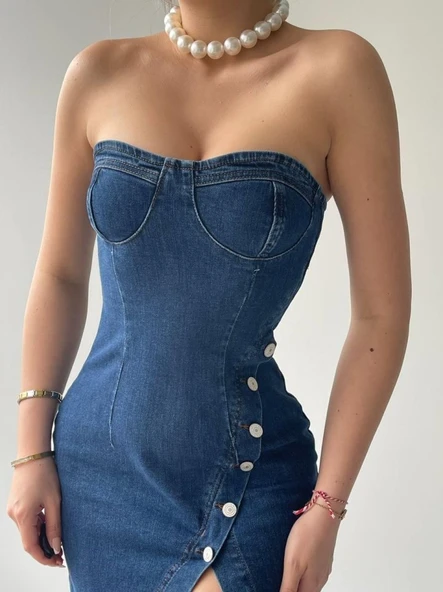 Nerg Düğme Detaylı Elbise - Resim 9