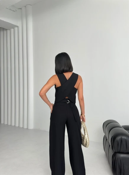 Keten Sirti Çapraz Geçi̇şli̇ Cepken Pantolon Takim - Resim 2