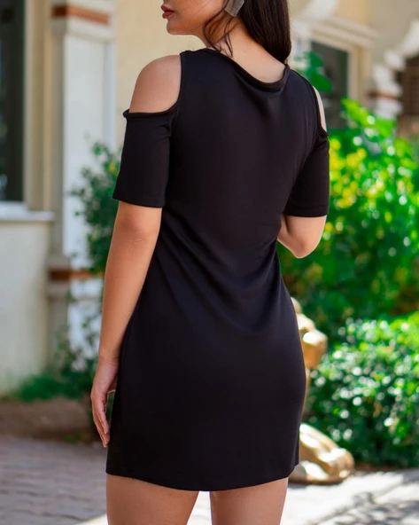 Fermuar Detay çıpa Baskılı Zincir Askılı Viskon Elbise - Resim 11