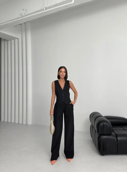 Keten Sirti Çapraz Geçi̇şli̇ Cepken Pantolon Takim ürün görseli