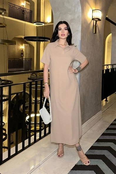 Manque Polo Yaka Yırtmaçlı Elbise 2689-8 - Resim 8