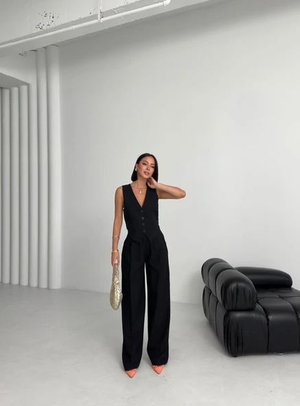 Keten Sirti Çapraz Geçi̇şli̇ Cepken Pantolon Takim - Resim 4