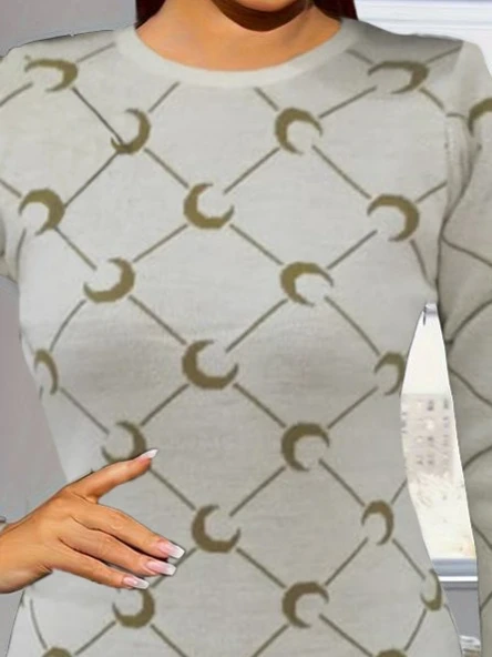 Kadın Bisiklet Yaka Uzun Kol Triko Mini Boy Elbise - Resim 2