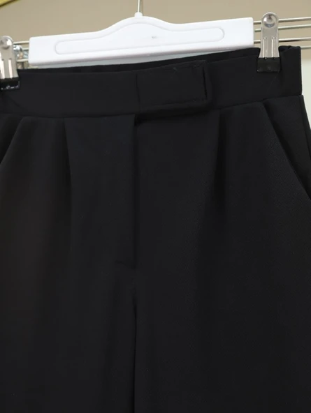 Cırtlı Fermuarlı Palazzo Pantolon -Siyah - Resim 4