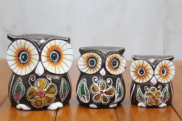 Ahşap 3'lü Baykuş Seti Model 1 ürün görseli