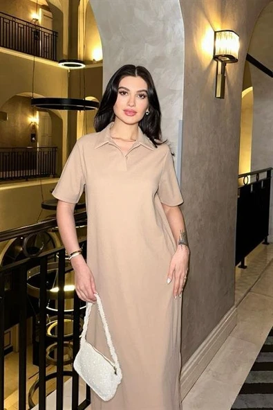 Manque Polo Yaka Yırtmaçlı Elbise 2689-8 - Resim 4