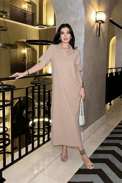 Manque Polo Yaka Yırtmaçlı Elbise 2689-8 - Resim 5