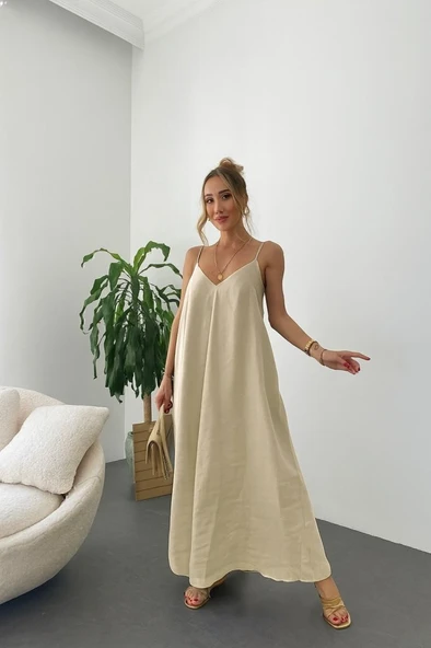 Kadın Ip Askılı V Yakalı Uzun Aerobin Elbise - Resim 2