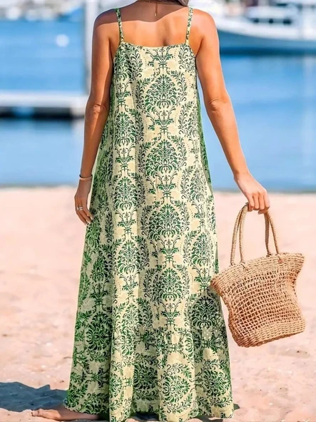 Kadın Ip Askılı Desenli Fırfırlı Süprem Elbise - Resim 3