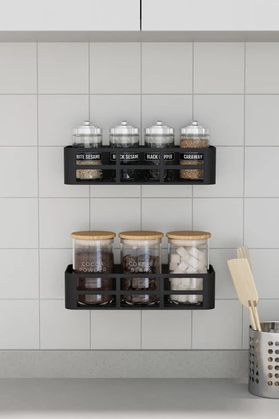 Banyo Duş Rafı 2'li Yapışkanlı ve Deliksiz Duş Organizer Suya Dayanıklı Siyah Raf - 5