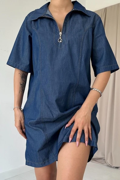 Mavi Tencel Kuplu Elbise - Resim 3