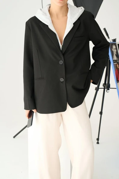 Fermuarlı Ceket - Siyah-Gri - Resim 3