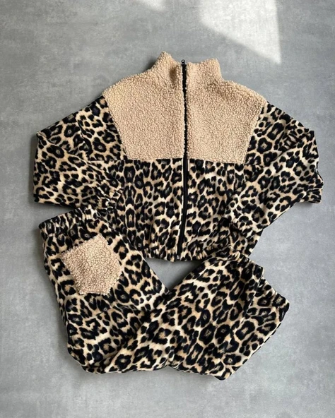 Kadın 3 Iplik Kumaş Leopar Desenli Ikili Takım - Resim 11