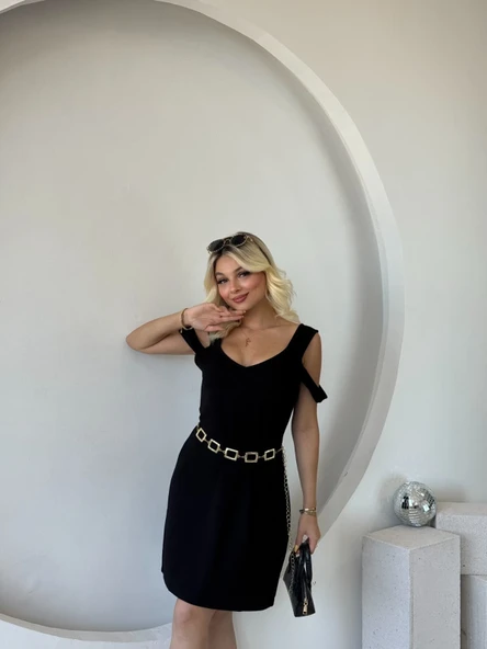 Kadın Askılı Soğuk Omuz Detaylı Modal Elbise - Resim 6