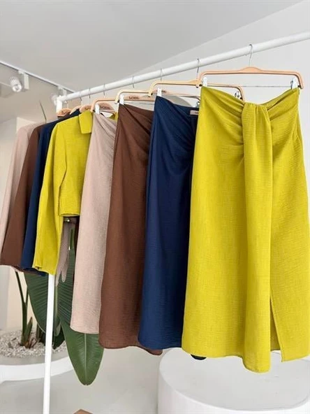 Crop Gömlekli Ve Eteği Büzgülü Tasarım Takım 10195 - Resim 11