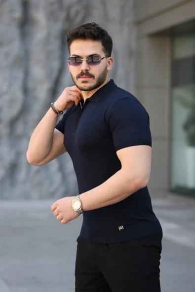 Erkek Viskon Kumaş Polo Yaka Tişört - Resim 2