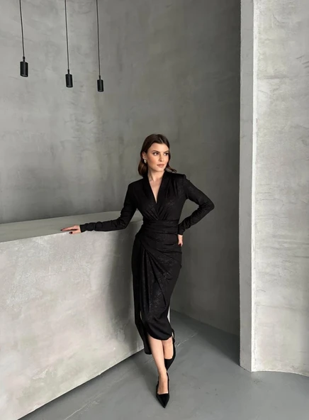 Drape Detaylı Midi Elbise ürün görseli