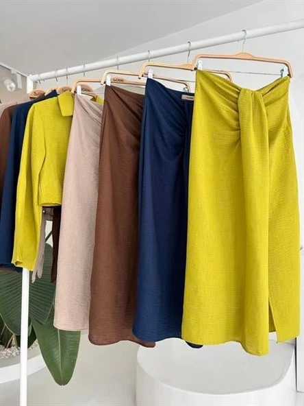 Crop Gömlekli Ve Eteği Büzgülü Tasarım Takım 10195 - Resim 24