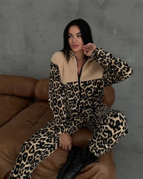 Kadın 3 Iplik Kumaş Leopar Desenli Ikili Takım - Resim 17