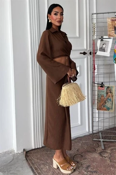 Crop Gömlekli Ve Eteği Büzgülü Tasarım Takım 10195 - Resim 7