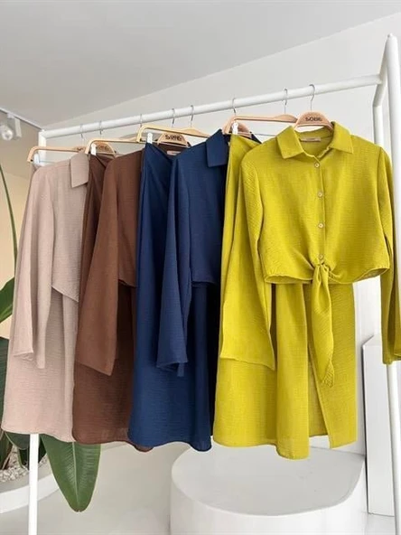 Crop Gömlekli Ve Eteği Büzgülü Tasarım Takım 10195 - Resim 21