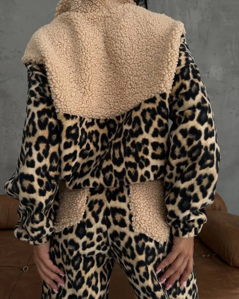 Kadın 3 Iplik Kumaş Leopar Desenli Ikili Takım - Resim 12