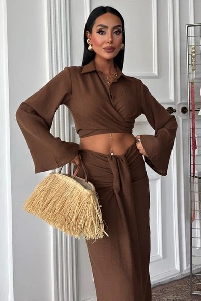 Crop Gömlekli Ve Eteği Büzgülü Tasarım Takım 10195 - Resim 2