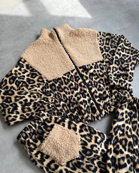 Kadın 3 Iplik Kumaş Leopar Desenli Ikili Takım - Resim 14
