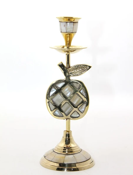 Pirinç Sedefli Tekli Şamdan Model 1 ürün görseli