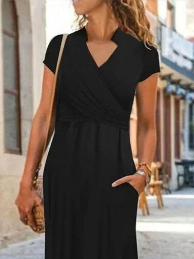 Kadın Kısa Kollu Hakim V Yaka Viskon Elbise - Resim 2