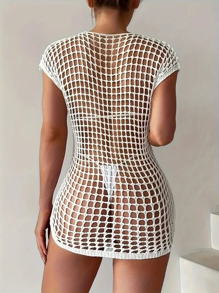 Kadın Kruvaze Detay Ajurlu Triko Pareo - Resim 9