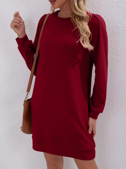 Kadın Uzun Kollu Bisiklet Yaka Iki Iplik Elbise - Resim 2