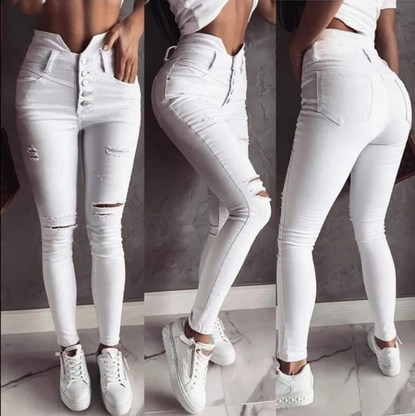 5 Düğmeli V Detay Bel Yırtık Kot ürün görseli