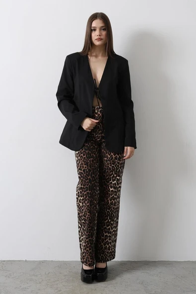 Önü Bağlamalı Blazer Ceket - Siyah - Resim 4