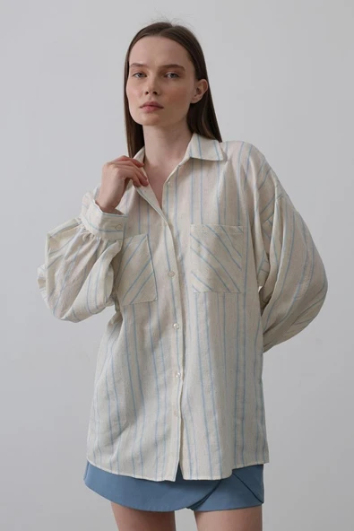 Gömlek - Bej Mavi - Resim 3