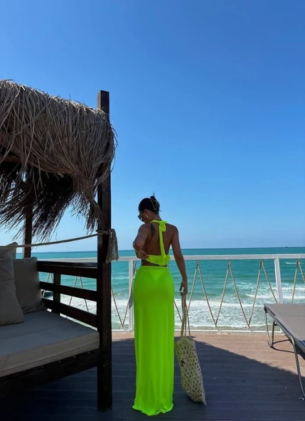 Kadın Mayo Kumaş Bağlamalı Crop Ve Maxi Boy Etek Ikili Takım - 3