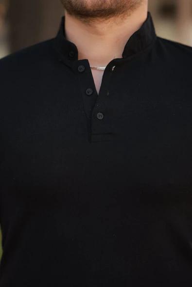 Erkek Hakim Yaka Dokuma Pamuklu Kumaş Kısa Kollu T-shirt - Resim 6