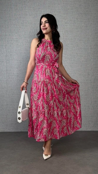 Kadın Omuzlardan Açık Boyundan Geçmeli Desenli Süprem Bluz ürün görseli