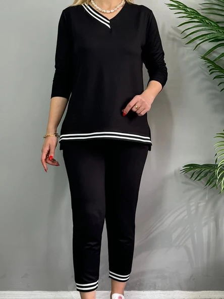 Kadın Yeni Sezon Uzun Kollu Ribana Detay Ikili Takım - Resim 5