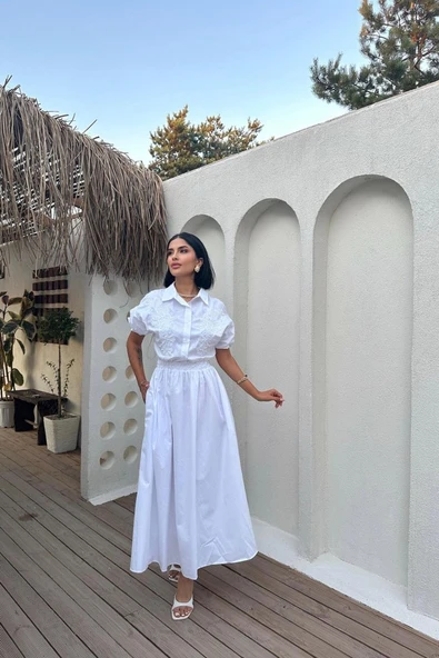 Beyaz Nakışlı İşlemeli Elbise ürün görseli