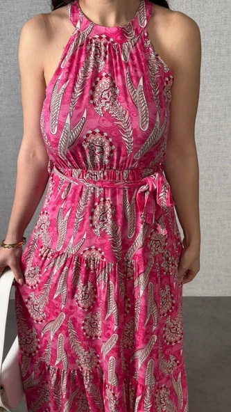 Kadın Omuzlardan Açık Boyundan Geçmeli Desenli Süprem Bluz - Resim 3