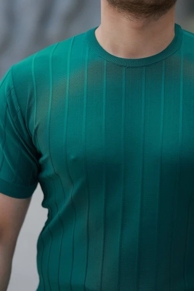 Erkek Kısa Kollu Bisiklet Yaka çizgili Triko Tişört - Resim 3