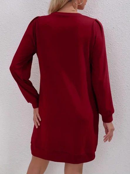 Kadın Uzun Kollu Bisiklet Yaka Iki Iplik Elbise - Resim 4