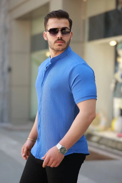 Erkek Hakim Yaka Kısa Kollu Gömlek - Resim 2