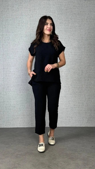 Kadın Kısa Kollu Yuvarlak Yaka Aerobin Bluz Ve Pantolon Ikili Takım - Resim 2