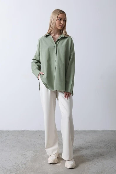 Geniş Manşet Detaylı Gömlek - Haki - Resim 3
