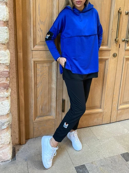 Kadın Kapşonlu Etek Ucu Detay Armalı Ters Dikiş Gorunumlu Ikili Takım - Resim 6