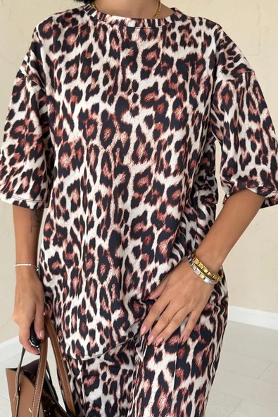 Leopar T-Shirt Ve Pantolon Takım - Resim 3