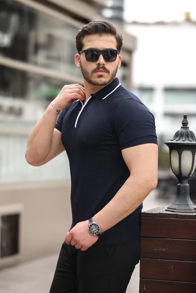 Erkek Polo Yaka Yarım Fermuar Tişört - Resim 5